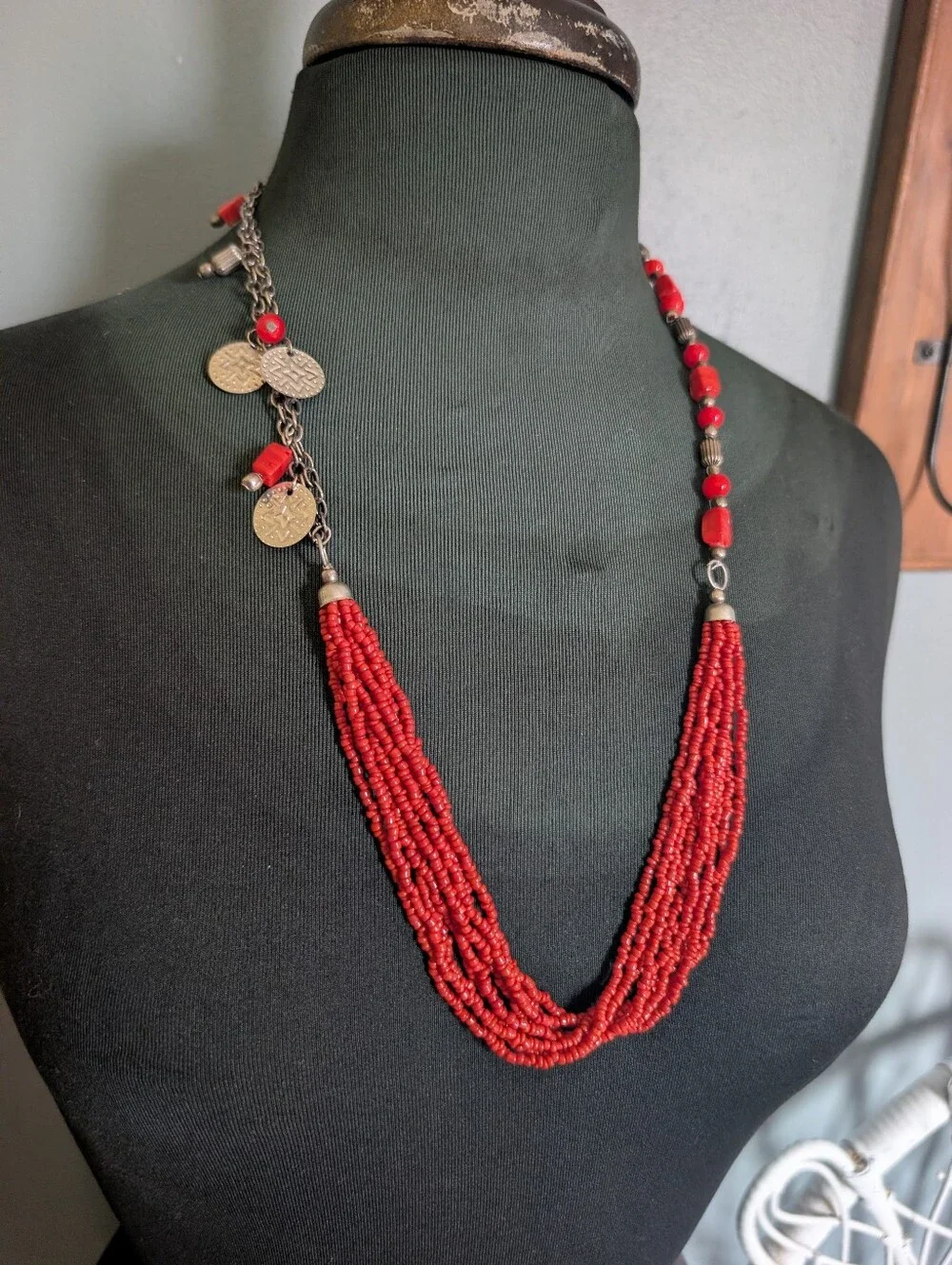 Southwestern Style Red Beaded Multi-Strand Necklace